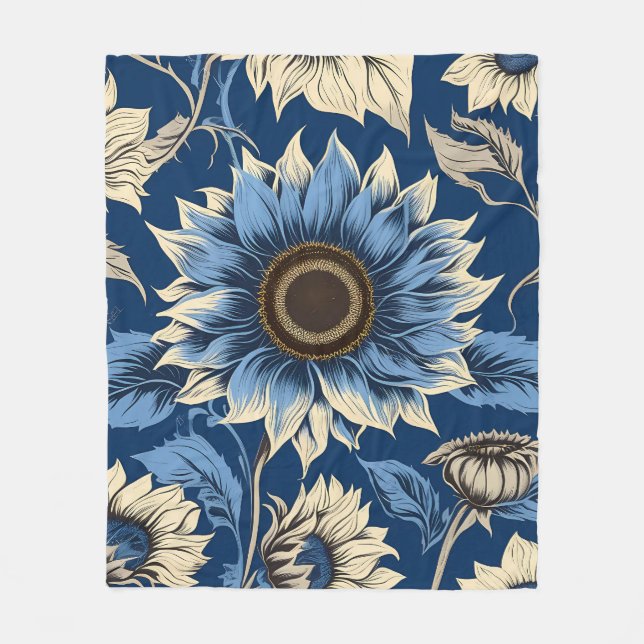 Couverture Polaire Motif de tournesol bleu vintage (Devant)