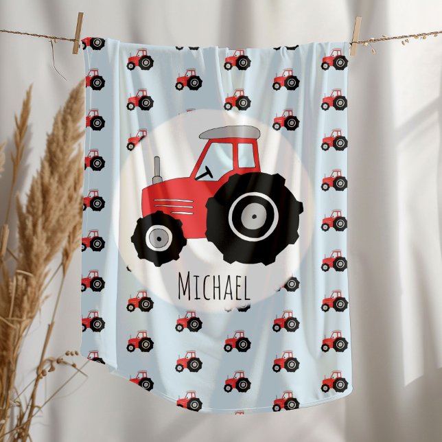 Couverture Polaire Motif de tracteur rouge pour garçon avec nom Enfan (Créateur téléchargé)