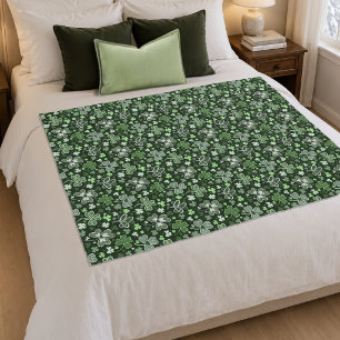 Couverture Polaire Motif de Trèfle Celtique Cœurs Irlandais Verts