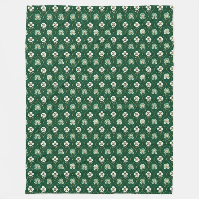 Couverture Polaire Motif de treillis floral vert (Devant)