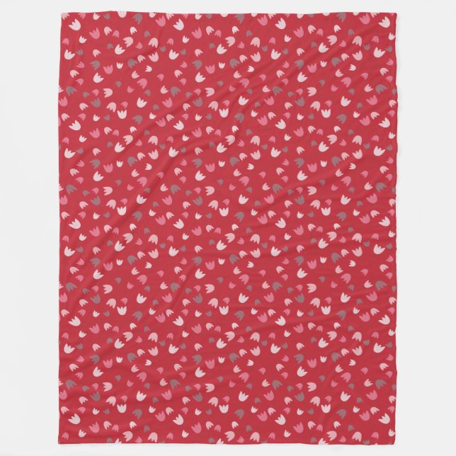 Couverture Polaire Motif de tulipe rose simple doux, fond rouge (Devant)