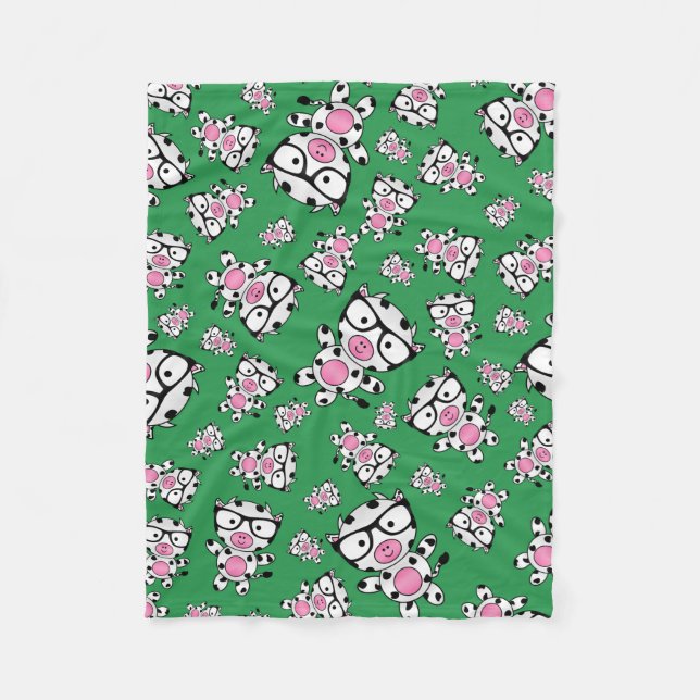 Couverture Polaire Motif de vache nerd vert (Devant)