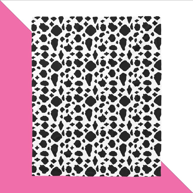 Couverture Polaire Motif de vache noir et blanc de campagne (A blanket with a black and white cow pattern.)