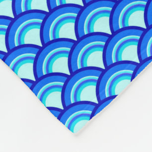 Couverture Polaire Motif de vague Art Déco - bleu cobalt et bleu ciel