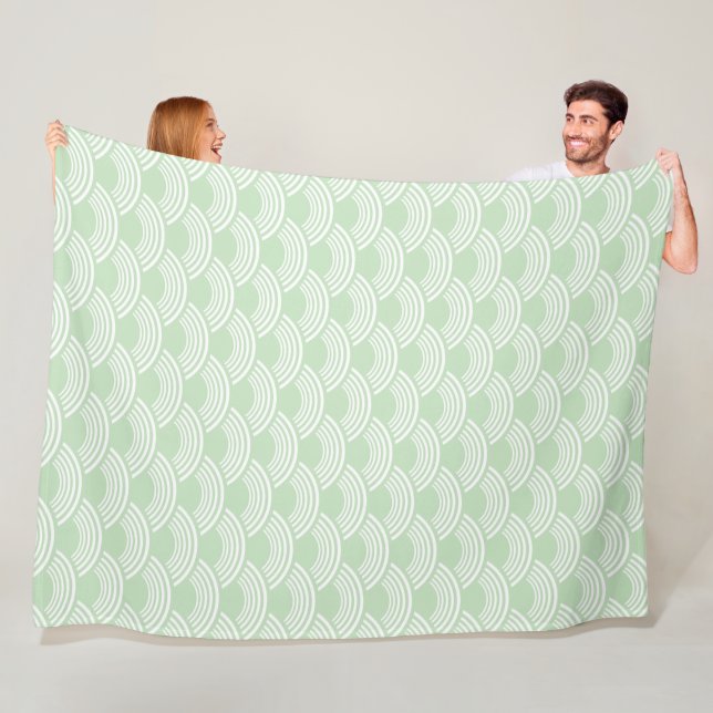 Couverture Polaire Motif de vague géométrique vert Mint Seigaiha (En situation)