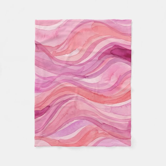 Couverture Polaire Motif de vagues à l'aquarelle rose (Devant)