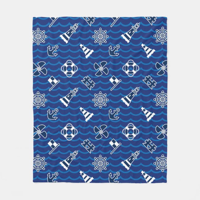 Couverture Polaire Motif de vagues nautique mignon (Devant)