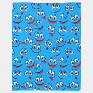 Couverture Polaire Motif de visage de dessin bleu