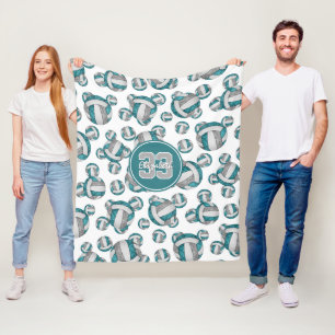 Couverture Polaire motif de volley-ball gris blanc turquoise