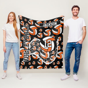 Couverture Polaire Motif de volley-ball orange, noir et blanc