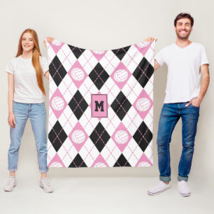 Couverture Polaire motif de volley-ball rose gris blanc Jacquard