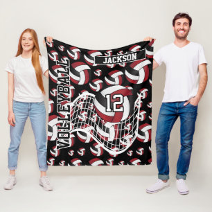 Couverture Polaire Motif de volley-ball rouge, noir et blanc