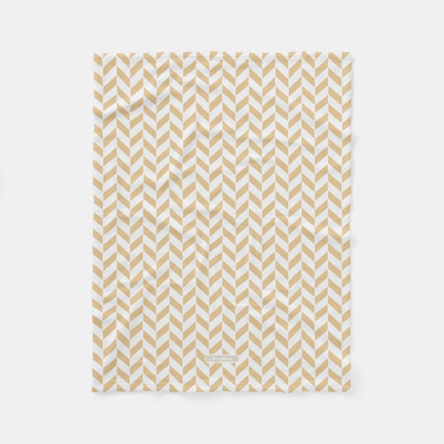Couverture Polaire Motif de zigzag géométrique blanc d'or neutre chic (Devant)
