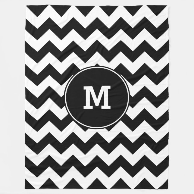 Couverture Polaire Motif de Zigzag noir monogramme (Devant)