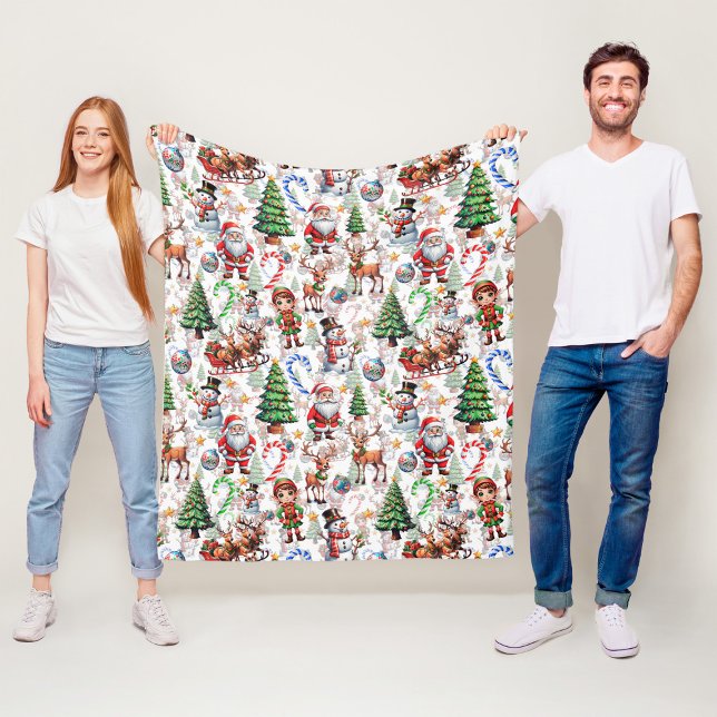 Couverture Polaire Motif décoratif de Noël sur fond blanc (Créateur téléchargé)
