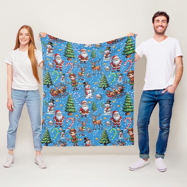 Couverture Polaire Motif décoratif de Noël sur fond bleu (Créateur téléchargé)