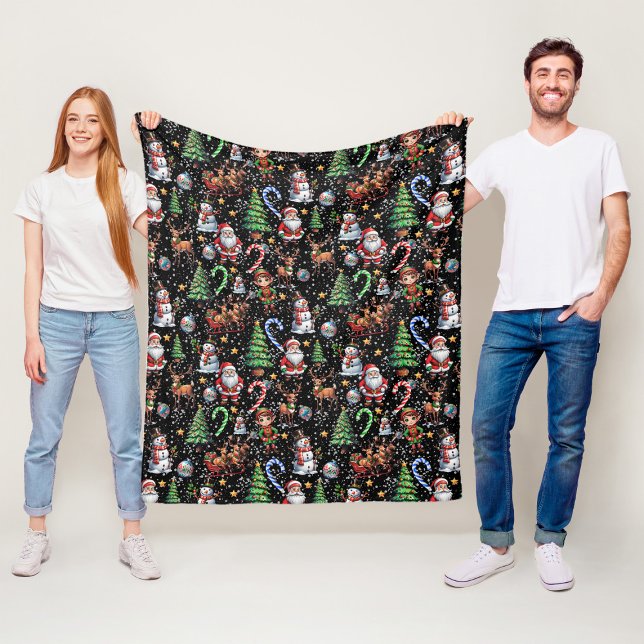 Couverture Polaire Motif décoratif de Noël sur fond noir (Créateur téléchargé)