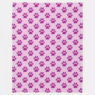 Couverture Polaire Motif d'empreinte de patte violette sur fond rose