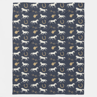 Couverture Polaire Motif des chevaux anglais d'or et d'ivoire