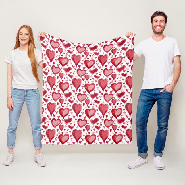 Couverture Polaire Motif des Coeurs Roses rouges Dessin Saint Valenti (En situation)