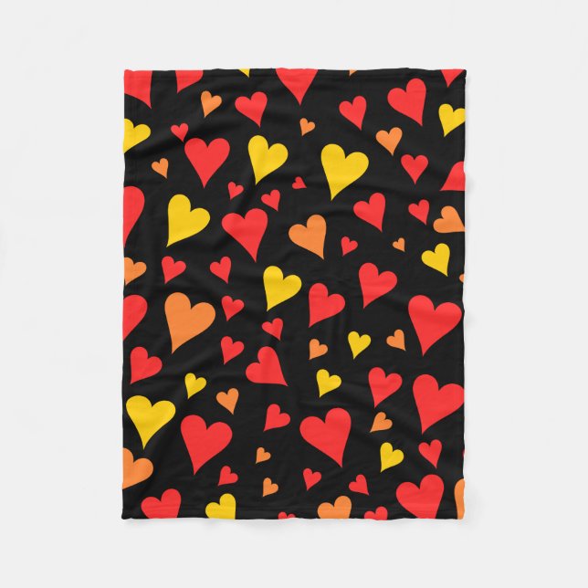Couverture Polaire Motif des Coeurs rouge, orange et jaune flottant (Devant)