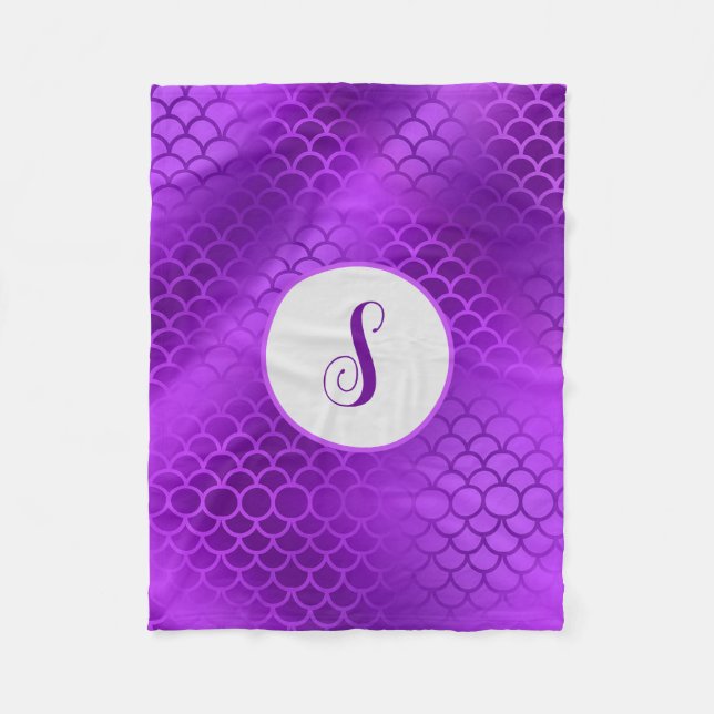 Couverture Polaire Motif des échelles de sirène violet initiales pers (Devant)