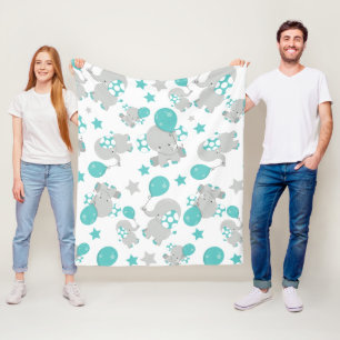 Couverture Polaire Motif Des Eléphants, Eléphants Mignons - Gris Bleu
