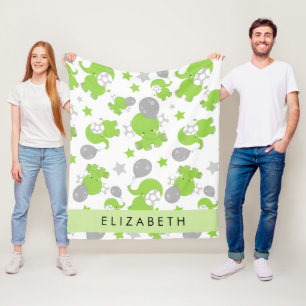 Couverture Polaire Motif Des Eléphants Verts, Étoiles, Votre Nom