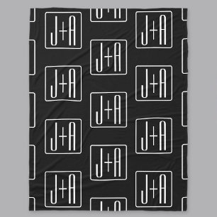 Couverture Polaire Motif des initiales Mariages modernes Noir & Bla
