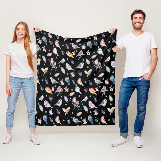 Couverture Polaire Motif des oiseaux de printemps (En situation)