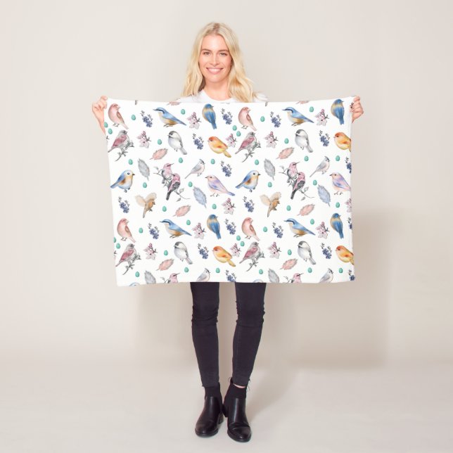 Couverture Polaire Motif des oiseaux de printemps (En situation)