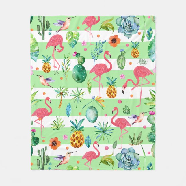 Couverture Polaire Motif des oiseaux et fleurs tropicaux (Devant)