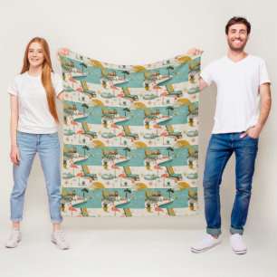 Couverture Polaire Motif d'été au bord de la piscine aux flamants ros