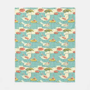 Couverture Polaire Motif d'été au bord de la piscine aux flamants ros