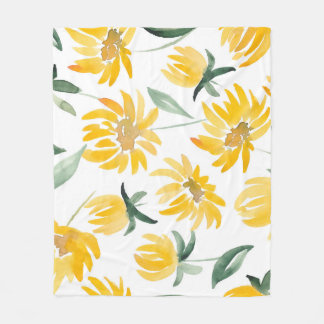 Couverture Polaire Motif d'été feuille de fleurs jaunes