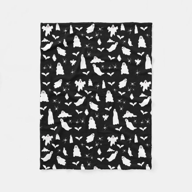 Couverture Polaire Motif d'Halloween, chauves-souris et araignées (Devant)