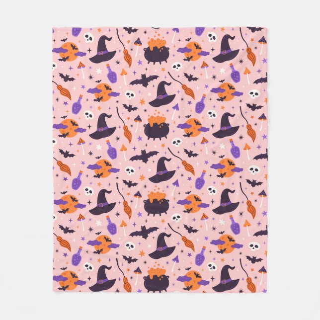 Couverture Polaire Motif d'Halloween mou et rose (Devant)