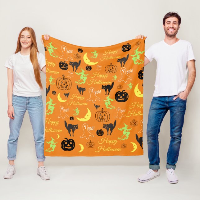 Couverture Polaire Motif d'Halloween Orange (En situation)