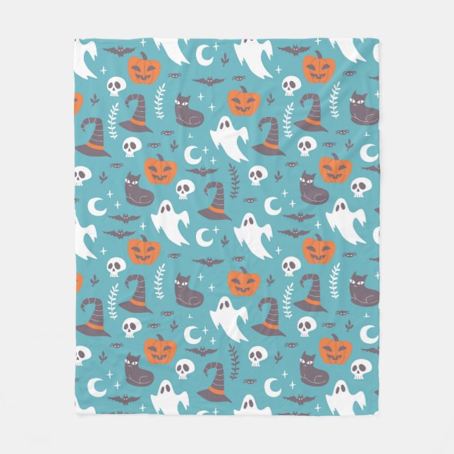 Couverture Polaire Motif d'Halloween Turquoise amusant (Devant)