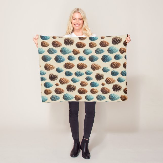 Couverture Polaire Motif d'hiver de Pinecone bleu et Brown (En situation)