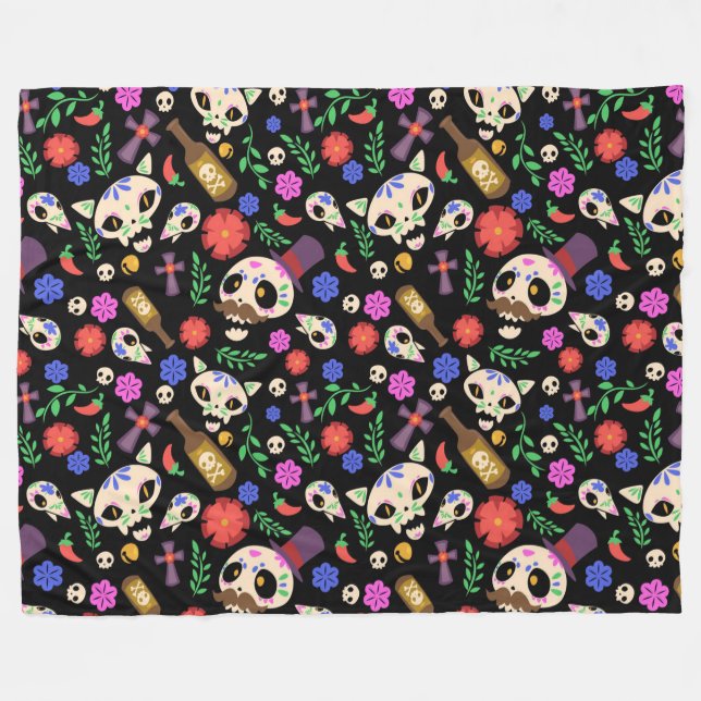 Couverture Polaire Motif Día de Muertos (Devant (Horizontal))