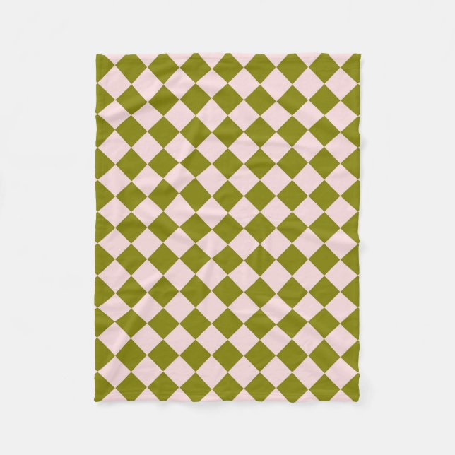 Couverture Polaire Motif diamant à carreaux rose vert (Devant)