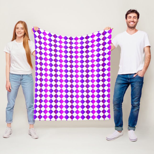 Couverture Polaire Motif diamant de Checker blanc rose violet (En situation)