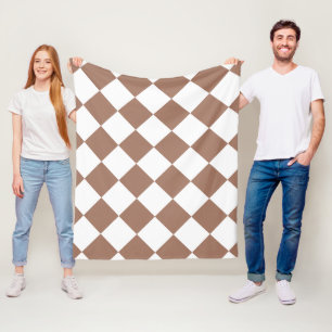 Couverture Polaire Motif diamant en mousse blanche et café