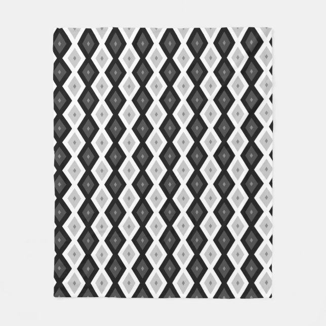 Couverture Polaire Motif diamant noir, blanc et gris (Devant)