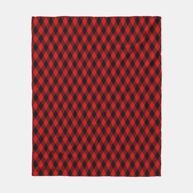 Couverture Polaire Motif diamant noir et rouge classique (Devant)