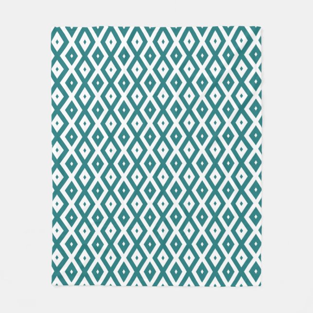 Couverture Polaire motif diamant turquoise et blanc (Devant)