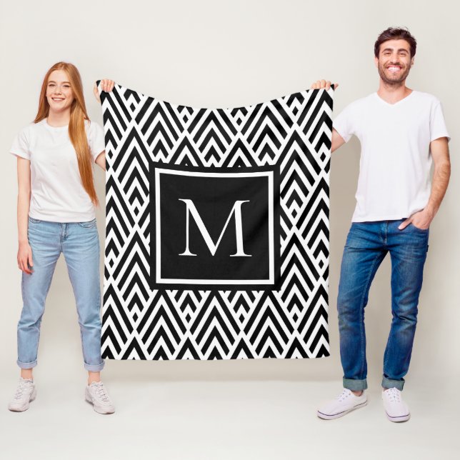 Couverture Polaire Motif Diamond Flèche de Monogramme Blanc Noir tend (En situation)