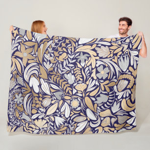 Couverture Polaire Motif d'illustration de la feuille florale blanche