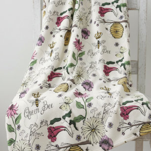 Couverture Polaire Motif d'illustration florale de la reine ivoire mo